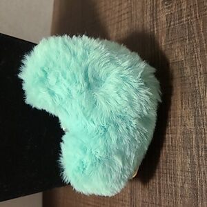Fuzzy Heart Keychain Purse Charm Bag Charm‎ Fluffy Aqua Blue Gold Tone